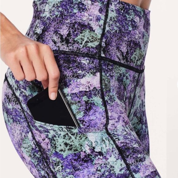 Lululemon Fast & Free Crop II Nulux 19"Vivid Vision Multi Black Size 6 - Picture 2 of 16